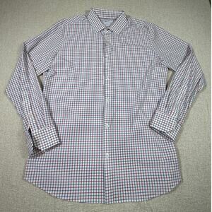 Mizzen+Main Men L Red White Blue Windowpane Long Sleeve Trim Fit Shirt Patriotic